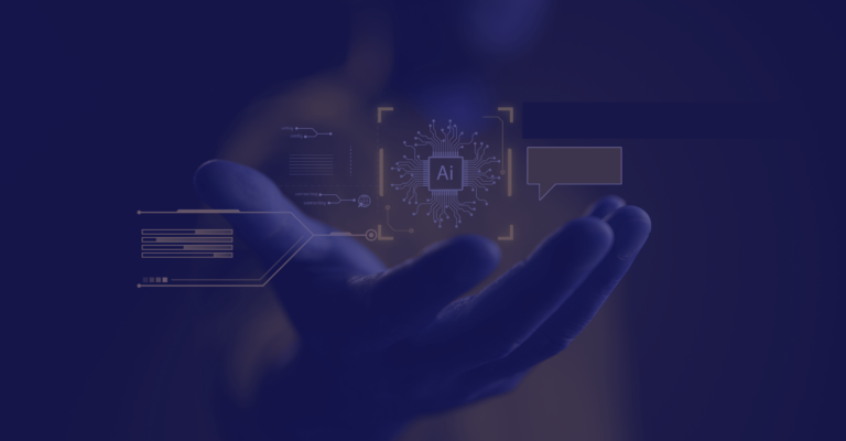A hand with a computer chip hovering above it, labeled AI